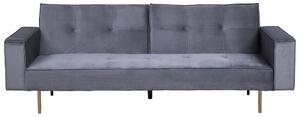 Retro sofa kanapa 3-osobowa rozkładana tapicerowana welurowa szara Visnes Beliani