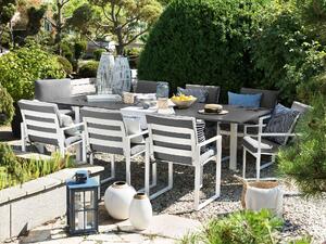 Zestaw 8 krzeseł ogrodowych metalowa rama poduchy siedziskowe biały szary Pancole Beliani