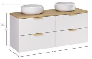 Zestaw mebli łazienkowych 120cm z blatem i 2 umywalkami nablatowymi Wiki Aster White
