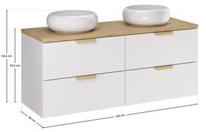 Zestaw mebli łazienkowych 120cm z blatem i 2 umywalkami nablatowymi Wiki Aster White