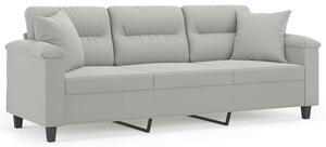 Sofa 3-osobowa z poduszkami, jasnoszara, 180 cm, mikrofibra