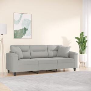 Sofa 3-osobowa z poduszkami, jasnoszara, 180 cm, mikrofibra