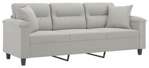 Sofa 3-osobowa z poduszkami, jasnoszara, 180 cm, mikrofibra