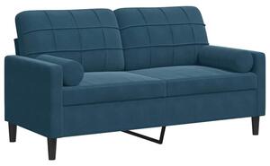 Sofa 2-osobowa z poduszkami, niebieska, 140 cm, aksamit