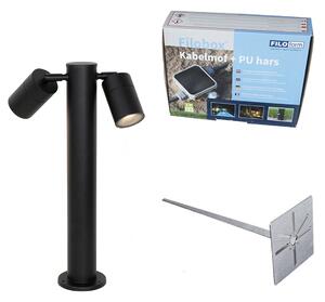 Lampa zewnętrzna czarna z kolcem do ziemi i dławikiem kablowym 45 cm 2-źródła światła IP44 - Duo