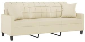 Sofa 3-osobowa z poduszkami, kremowa, 180 cm, sztuczna skÃ³ra