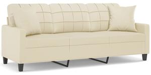 Sofa 3-osobowa z poduszkami, kremowa, 180 cm, sztuczna skÃ³ra