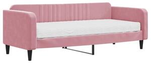 Sofa z materacem do spania, różowa, 90x200 cm, aksamit