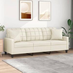 Sofa 3-osobowa z poduszkami, kremowa, 180 cm, sztuczna skÃ³ra