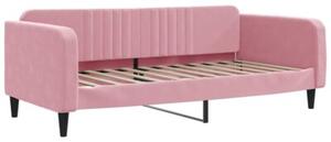 Sofa z materacem do spania, różowa, 90x200 cm, aksamit