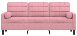 Sofa 3-osobowa z poduszkami, rÃ³Å¼owa, 180 cm, aksamit