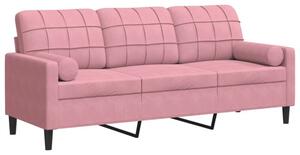 Sofa 3-osobowa z poduszkami, rÃ³Å¼owa, 180 cm, aksamit