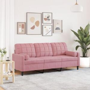 Sofa 3-osobowa z poduszkami, rÃ³Å¼owa, 180 cm, aksamit