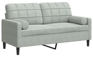 Sofa 2-osobowa z poduszkami, jasnoszara, 140 cm, aksamit
