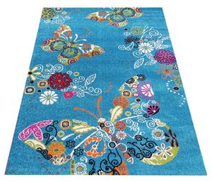 Niebieski dywan dla dziewczynki w motyle - Dislo