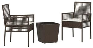 Zestaw Mebli Ogrodowych Bistro Z Poduszkami 3-Częściowy Brązowy Rattan Na Taras Balkon Ogród