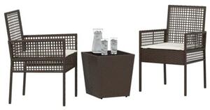 Zestaw Mebli Ogrodowych Bistro Z Poduszkami 3-Częściowy Brązowy Rattan Na Taras Balkon Ogród