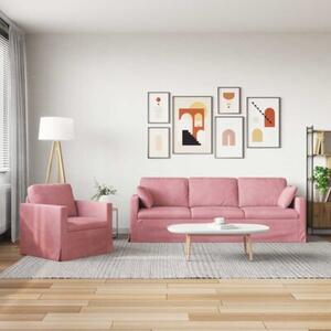 Modularna sofa aksamitna w rÃ³Å¼owym kolorze z czarnymi akcentami
