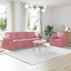 Modularna sofa aksamitna w rÃ³Å¼owym kolorze z czarnymi akcentami