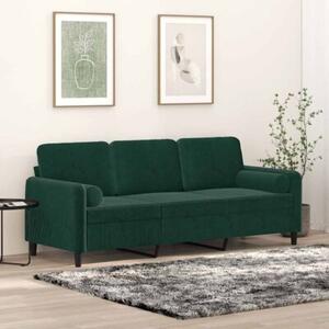 Sofa 3-osobowa z poduszkami, ciemnozielona, 180 cm, aksamit