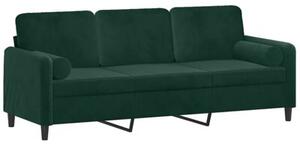 Sofa 3-osobowa z poduszkami, ciemnozielona, 180 cm, aksamit