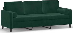 Sofa 3-osobowa z poduszkami, ciemnozielona, 180 cm, aksamit