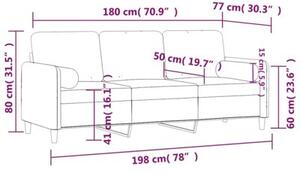 Sofa 3-osobowa z poduszkami, kremowa, 180 cm, aksamit