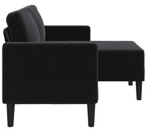 Sofa 2-osobowa z szezlongiem w ksztaÅcie litery l, czarna, 125 cm, aksamitna