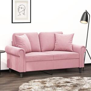 Sofa 2-osobowa z poduszkami, rÃ³Å¼owa, 120 cm, aksamit