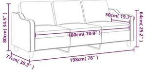 Sofa 3-osobowa, czarna, 180 cm, tapicerowana tkaninÄ