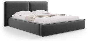 Ciemnoszare aksamitne tapicerowane łóżko dwuosobowe ze schowkiem i stelażem 180x200 cm Arendal – Cosmopolitan Design