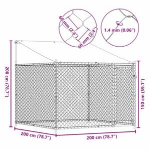 Klatka dla psa, z dachem i drzwiami, szara, 2x2x2 m, stal