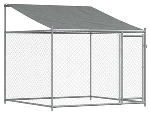 Klatka dla psa, z dachem i drzwiami, szara, 2x2x2 m, stal