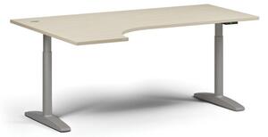 Stół z elektryczną regulacją wysokości OBOL, 675-1325 mm, narożny lewy, blat 1800x1200 mm, zaokrąglona podstawa szara, brzoza