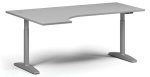 Stół z elektryczną regulacją wysokości OBOL, 675-1325 mm, narożny lewy, blat 1800x1200 mm, zaokrąglona podstawa szara, szary