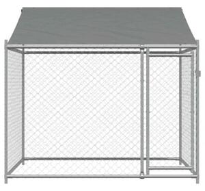 Klatka dla psa, z dachem i drzwiami, szara, 2x2x2 m, stal