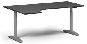 Stół z elektryczną regulacją wysokości OBOL, 675-1325 mm, narożny lewy, blat 1800x1200 mm, zaokrąglona podstawa szara, grafitowy