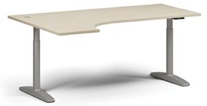 Stół z elektryczną regulacją wysokości OBOL, 675-1325 mm, narożny lewy, blat 1800x1200 mm, zaokrąglona podstawa szara, orzech