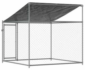 Klatka dla psa, z dachem i drzwiami, szara, 2x2x2 m, stal
