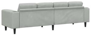 Nowoczesna sofa do salonu w kolorze jasnoszarym z poduszkami komfortowymi i eleganckimi akcentami