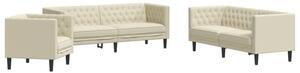 Zestaw 3-cz. wypoczynkowy chesterfield, kremowy, sztuczna skÃ³ra
