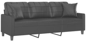Sofa 3-osobowa z poduszkami, czarna, 180 cm, sztuczna skÃ³ra