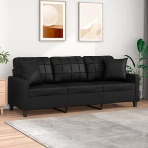 Sofa 3-osobowa z poduszkami, czarna, 180 cm, sztuczna skÃ³ra