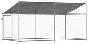 Klatka dla psa, z dachem i drzwiami, szara, 4x2x2 m, stal