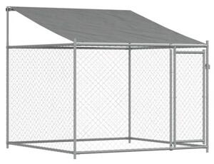 Klatka dla psa, z dachem i drzwiami, szara, 4x2x2 m, stal