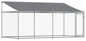Klatka dla psa, z dachem i drzwiami, szara, 4x2x2 m, stal