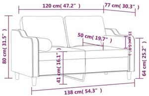 Sofa 2-osobowa z poduszkami, kremowa, 120 cm, tkanina
