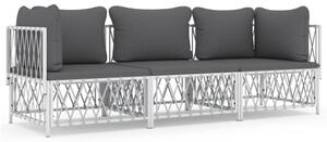 Zestaw Mebli Ogrodowych Komplet Wypoczynkowy Z Poduszkami 3-Częściowy Biały Metal Na Taras Balkon Ogród