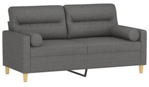 Sofa 2-osobowa z poduszkami, ciemnoszara, 140 cm, tkanina