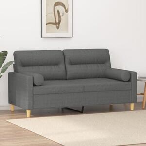 Sofa 2-osobowa z poduszkami, ciemnoszara, 140 cm, tkanina